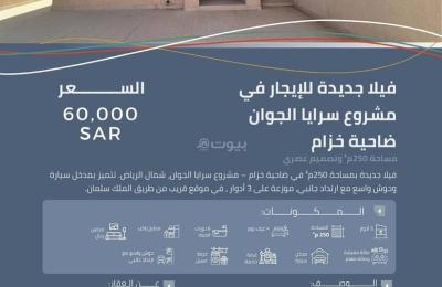 For rent | New villa in the Saraya Al-Jawan project – Khuzam District | North Riyadh