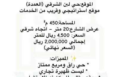 Land 450 SQM Facing East on 20m Width Street